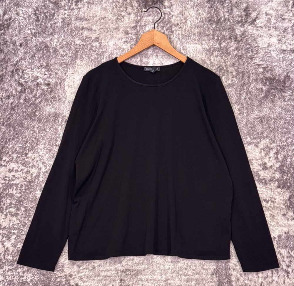 Eileen Fisher System Silk Jersey Long Sleeve Top XL Womens Black